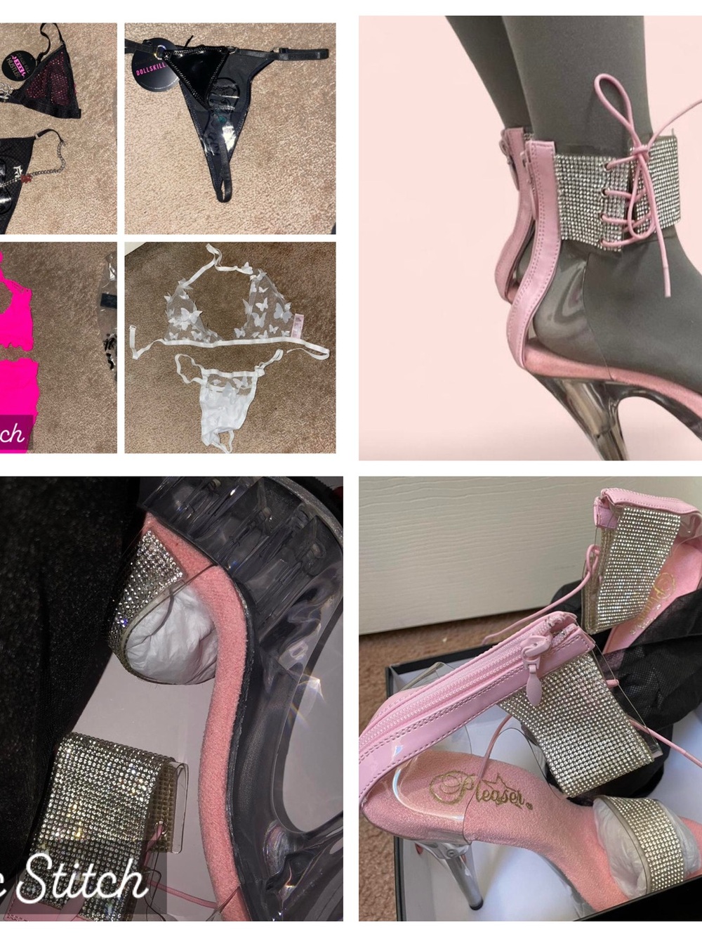 Ravewear and Pleaser Pink Rhinestone Cuff Clear Stiletto Heels